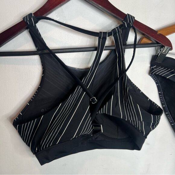 NWT Athleta Black & White Chevron High-Neck Underwire Bikini Top & Bottoms - Picture 6 of 9